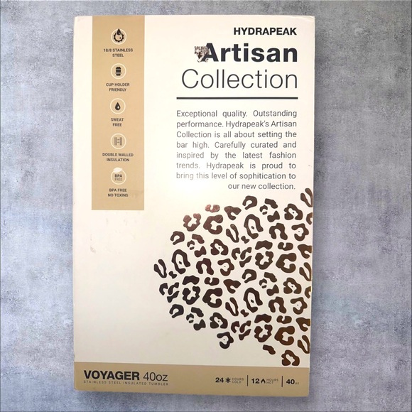 *Customizable* Hydrapeak Voyager 40oz Tumbler Ivory Leopard Boxed Set *ARTISAN* - Picture 7 of 7